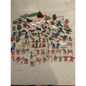 Vintage Lot Plastic Cowboys Indians Cannons Teepee Horses Canoe MPC Etc